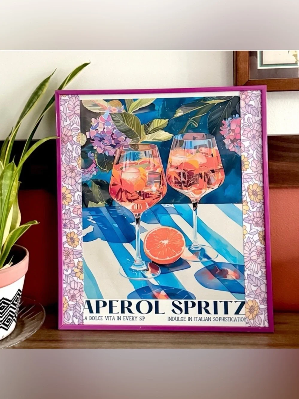 Aperol Spritz Retro Italian Cocktail Bar Art Canvas Print Framed Floral Wall Art